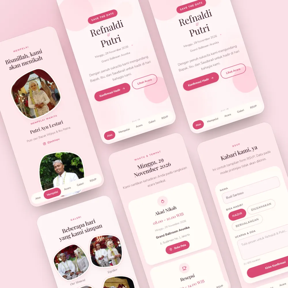 Tampilan template Petal & Blush